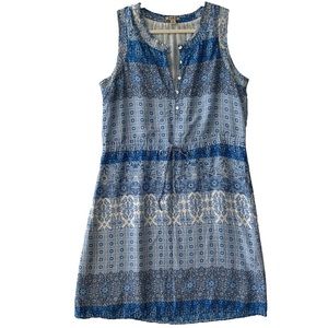 Lucky Brand Blue Floral Boho Patterned Sleeveless Prairie Tie Waist Dress Sz M